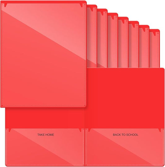 Henoyso 12 Pcs Folders with Pocket School to Home Folder Heavy Duty 2 Pocket Homework Folders with Clear Front Pockets for School Students Parent Teacher Communication (Red)