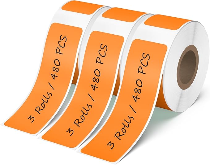480 PCS D30 Label Maker Tape 0.47" × 1.57" (12 × 40 mm) Vinyl Waterproof Thermal Stickers Self-Adhesive Decals for Retail Office Home School Orange