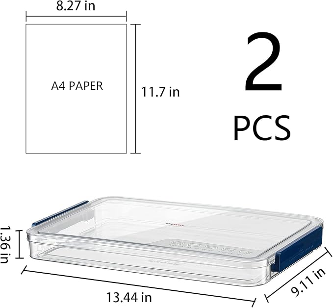 A4 Scrapbook Paper Storage, Photo Storage Box, Plastic File Box (2Pack, Blue)