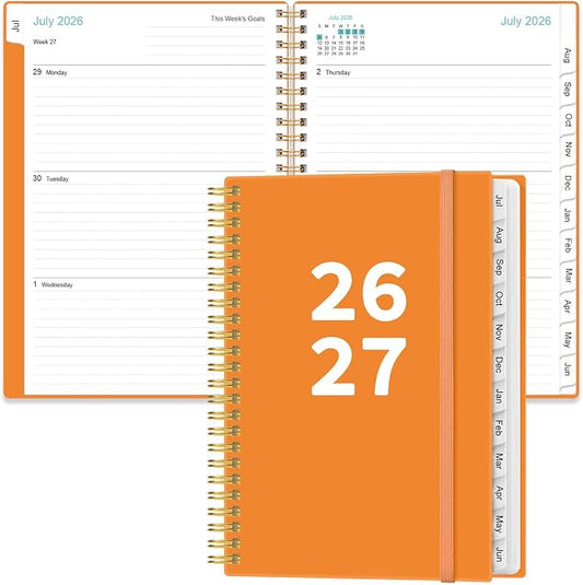 2026-2027 Planner - Planner 2026-2027 from July 2026 - June 2027, Weekly & Monthly Planner Spiral Bound with 12 Monthly Tabs, Inner Pocket, 6.4" x 8.5", Orange-A
