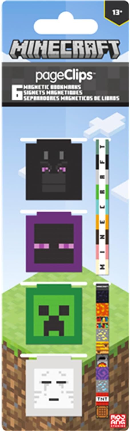 Minecraft Bookmark Set - Bundle with 8 Bookmarks and Page Clips Featuring Creepers, Zombies, More Plus Stickers | Minecraft School Supplies for Boys Girls Kids
