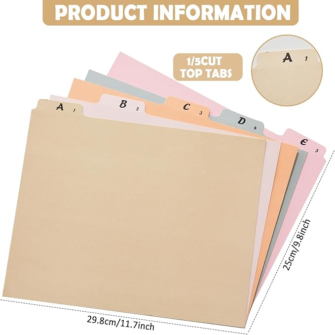 1 Set 25 Alphabet File Dividers A-Z Top Tab File Guides Letter Size 1/5 Cut Tab Manila Alphabetical File Organizer File Cabinet Dividers for Work Office Home School and Desk Organizer(Classic)