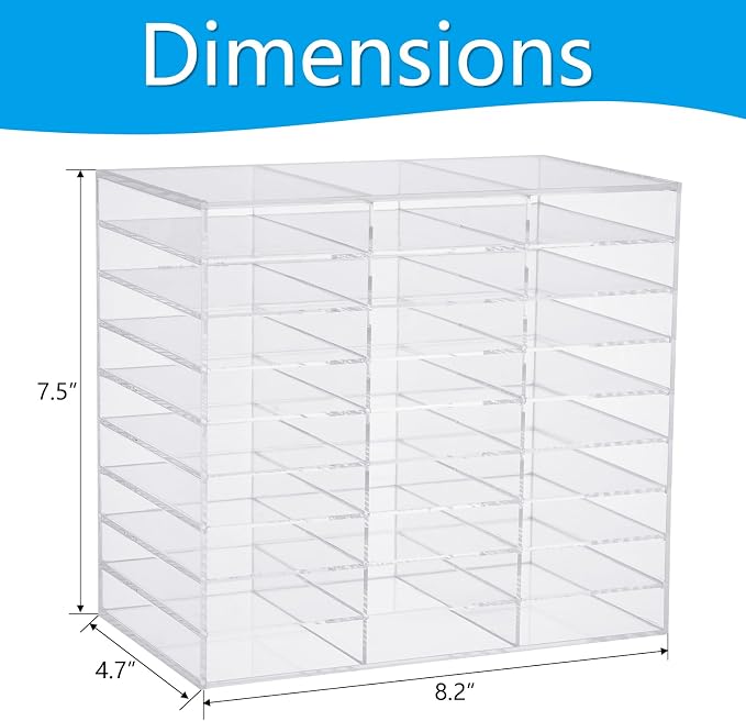 Acrylic Marker Organizer for 108 Markers, Large Capacity Alcohol Marker Storage Rack for Desk, Horizontal Pens Pencils Holder Art Organizer with 27 Compartments for Classroom Office