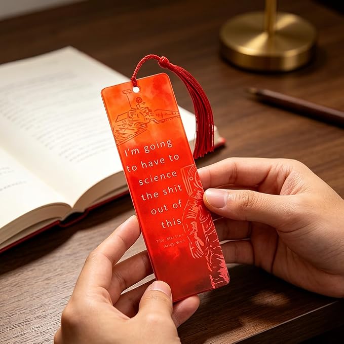 Project Hail Mary Bookmark & The Martian Bookmark Set, Double-Sided Acrylic Sci-Fi Bookmarks with Tassels, Astronaut Quote Page Markers, Andy Weir Inspired Gift(2 Pcs)