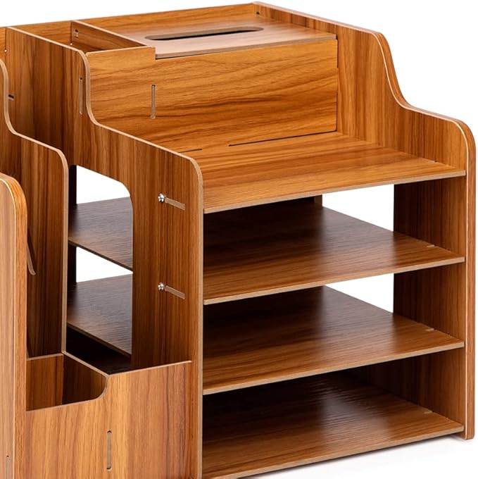 Wooden Desk Organizer - Multifunctional Home Office Art Supplies Organizer - Easy to Assemble (Light MDF Panel)