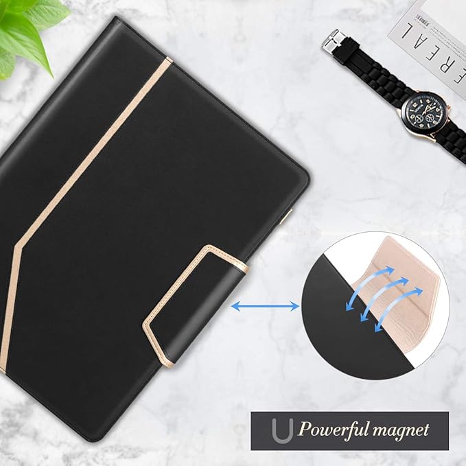 Toplive Conference Folder - Executive Business Padfolio with Letter/A4 Size Clipboard, Document Sleeve & Card Holders - Black