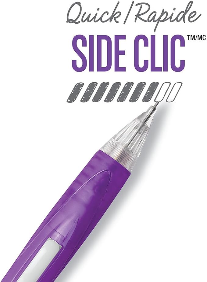 BIC Velocity Side Clic Mechanical Pencils, With Colorful Barrel, Medium Point (0.7mm), 4-Count Pack Mechanical Pencils With Eraser and Lead Refills