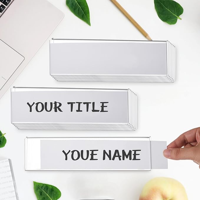 Wonderjune 25 Pack Plastic Cubicle Name Plate Holder 8.5" Wide x 2" High Glass Wall Name Plate Holder Clear Acrylic Sign Display Stand for Home Office Business (Suitable for 1/4" Cubicle Wall)