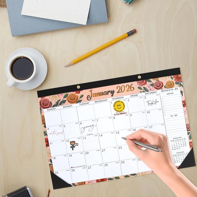 Desk Calendar 2026, Wall Calendars 2026-2027, 18 Month Calendar Runs from Jan 2026 - Jun 2027, 17" x 12" Large Flower Wall Calendars Desktop Monthly Planner for Home Office Teacher School Supplies