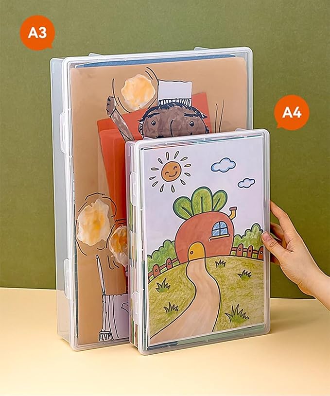 Clear Plastic File Storage Boxes with Lids for Files,Stackable File Box,File Portable Paper Case,Containers for Organizing Paper, Letters, Documents, Art Supplies (Clear-A3+A4)