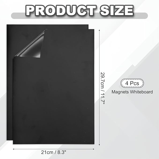 PATIKIL Dry Erase Board, A4 4 Pack Magnets Whiteboard Fridge Calendar to Do List Magnetic Board Office Supplies for Home Kitchen Refrigerator Desk Wall, Black