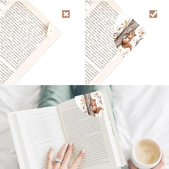 2PCS PU Leather Bookmarks 3.5x3.5 Inch Squirrel Autumn Tree Design | PU leather bookmarks with squirrel autumn tree design for novels, reading notes, planners, students, teachers and book fans