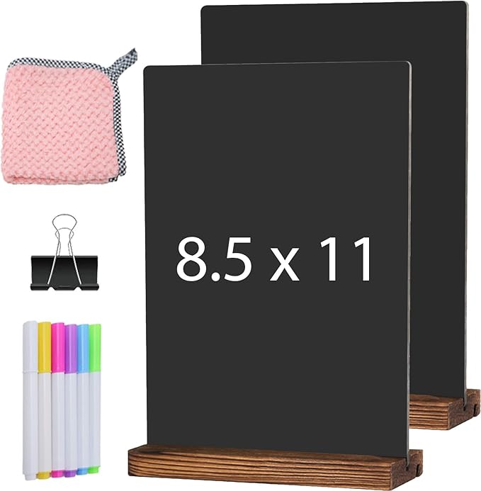 Wooden Double-Sided Chalkboard with Base (2 Pack) - 8.7x11.5 inches, Black
