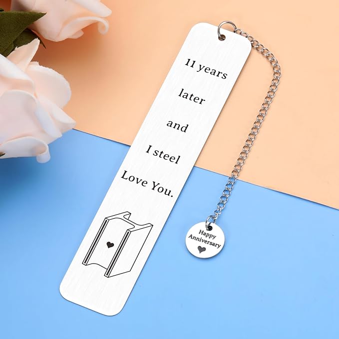 KINMES 11th Anniversary Bookmark, 11 Years Steel Gifts, Wedding for Couple, Men Women, Anniversary Birthday Gifts