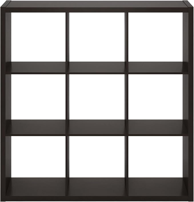 Furinno CUBICLE Book Shelf, 9-Cube Bookshelf, Extra Thick Frame Reversible Bookcase with Open Back, 14.6" x 44" x 44", for Living Room, Bedroom, Home Office, Black Dark Oak