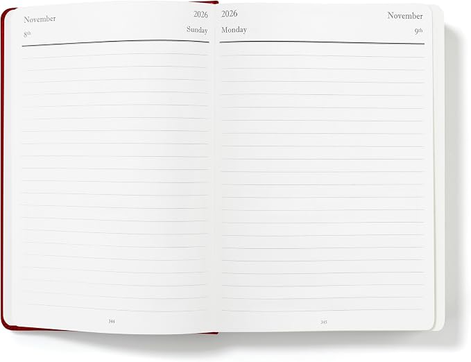 Wykeham's Executive 2026 Daily Journal Planner – US Public Holidays & Format – Customization Available (Crimson, 8.5" x 5.5")
