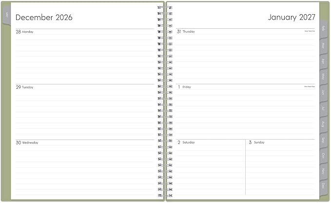Blue Sky 2027 Weekly and Monthly Planner Calendar, Includes January 2027 - December 2027, 8.5" x 11", Flexible Cover, Wirebound, Laminated Tabs, Storage Pocket, Enterprise Sage Green