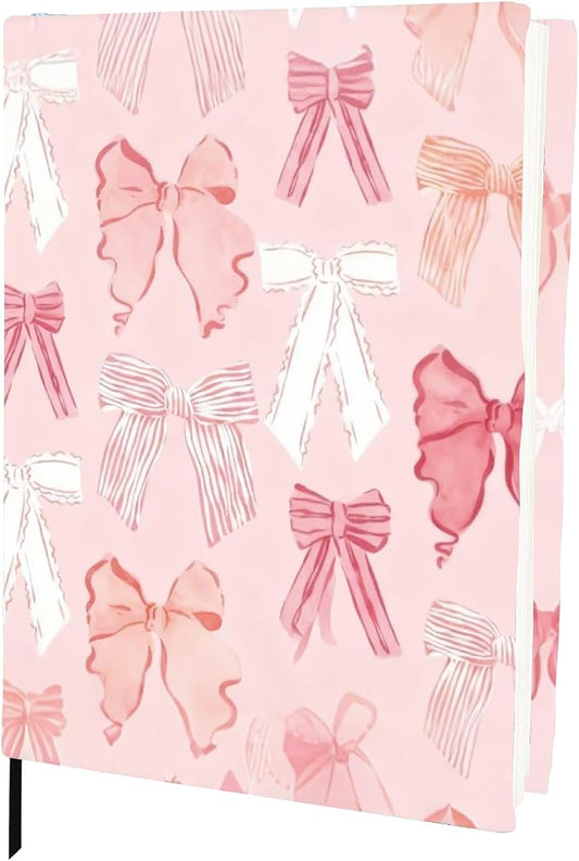 CRASPIRE Stretchable Book Cover Protector Pink Bow Bowknot Washable Reusable Jumbo Fabric Cloth Elastic Sleeve Stretchy Wrap Up to 9x11In for Hardcover Paperbacks Book Lover Notebook Textbook Reader