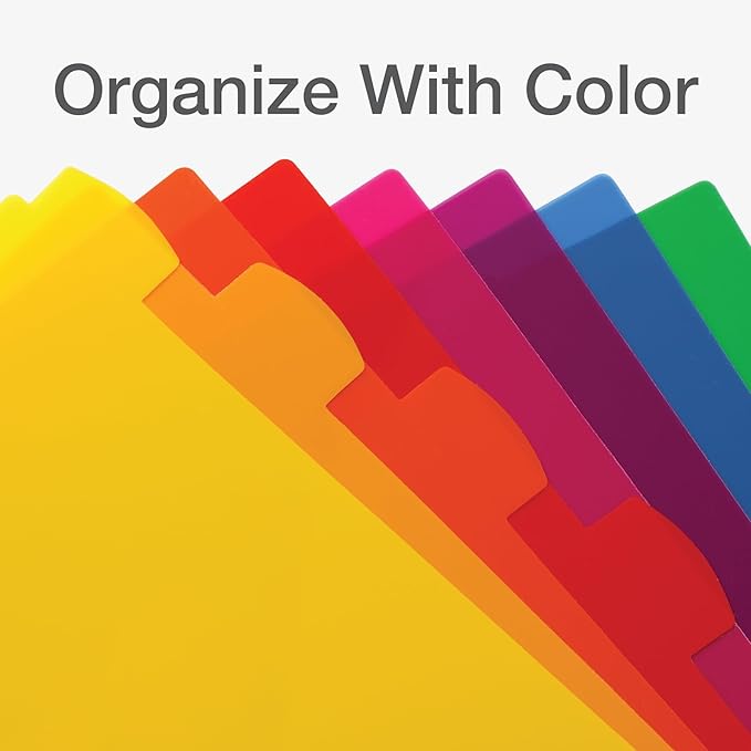 Oxford Plastic Binder Dividers for 3 Ring Binder,Durable Plastic-Binder Divider,8 Tab,Multicolor Tabs,3 Hole Punched,Letter Size,6 Sets (89601),(Pack of 4)