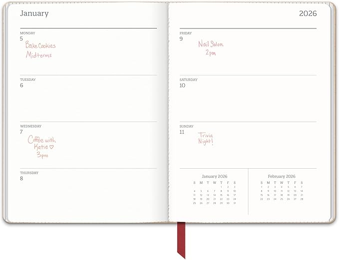 Orange Circle Studio 2026 Planner, Dots on Burgundy, 7.72" x 5.67", Medium Dual-Textured, August 2025 to December 2026, Monthly Planner, Dual-Surface Vegan Leather, Ribbon Markers