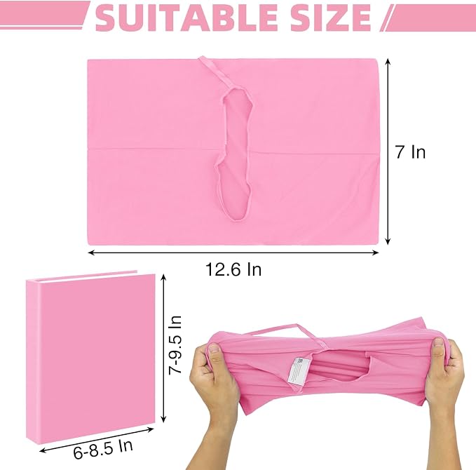KICNIC Pink Fabric Book Cover for Hardcover, 1 Pack, 6x9 Inch, Up to 8.5”x9.5”, Adjustable School Book Sleeve Protector for Teens, Stretchable Decorative Cloth Book Sox for Book Lovers
