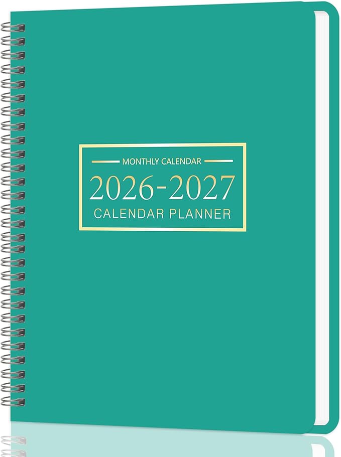 Monthly Planner 2026-2027, 2 year calendar 2026-2027 Calendar Book from Jan 2026 - Dec 2027 with Waterproof PVC Cover, 9'' x 11'', Organize Schedule for School, Office, Family, Grass Green