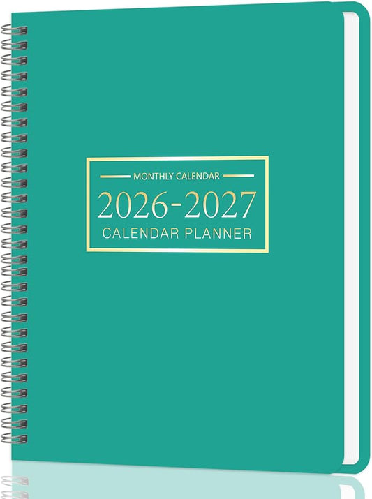 Monthly Planner 2026-2027, 2 year calendar 2026-2027 Calendar Book from Jan 2026 - Dec 2027 with Waterproof PVC Cover, 9'' x 11'', Organize Schedule for School, Office, Family, Grass Green