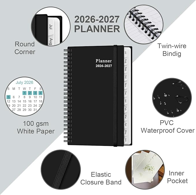 2026-2027 Pocket Planner/Calendar - 2026-2027 Weekly & Monthly Planner from July 2026 to June 2027, 12 Months Tabs, 3.75" x 6.75", Green