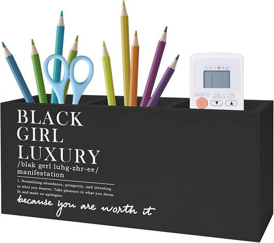 Black Girl Luxury Inspirational Pen Pencil Holder, Desk Accessories Gifts for Black Women, African American Positive Affirmations Pencil Pen Holder Organizer for Home Office