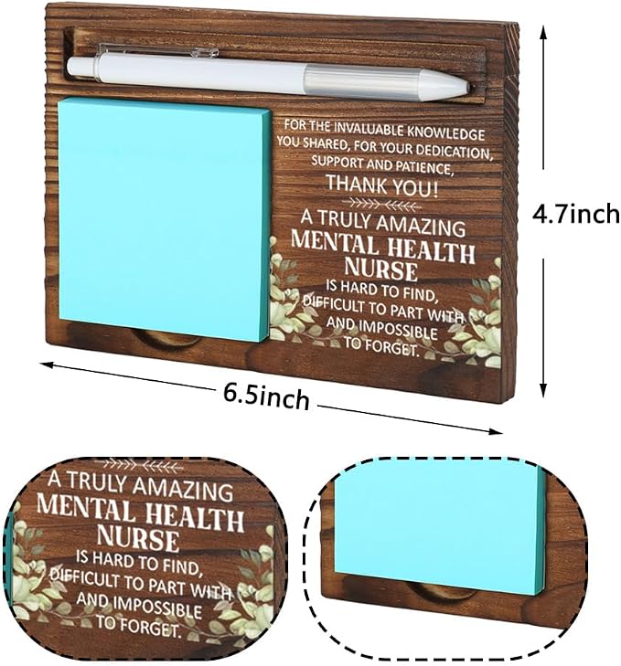 Mental Health Nurse Office Desk Organizer, Inspirational Gift for Psychiatric Nurses, Thoughtful Appreciation Gift, Motivational Decor for Healthcare, Wooden Sticky Note Holder, LQQ32