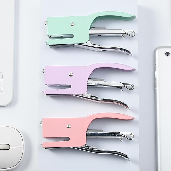 Handheld Desktop Staples, 4 Inch Labor Saving Gray Stapler for 10 Sheets Capacity with 1000 Pcs No.10 Staples (Pink)