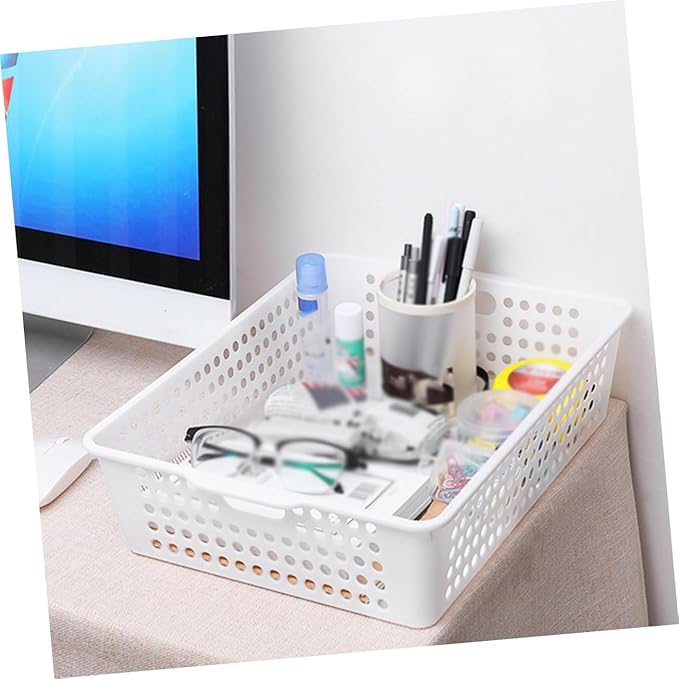 ARTIBETTER 4Pcs File Organizer Baskets Versatile Plastic Storage Bins for Home Office Creative Sundries Storage Trays Hollow Handles Large Desktop Organizing Baskets