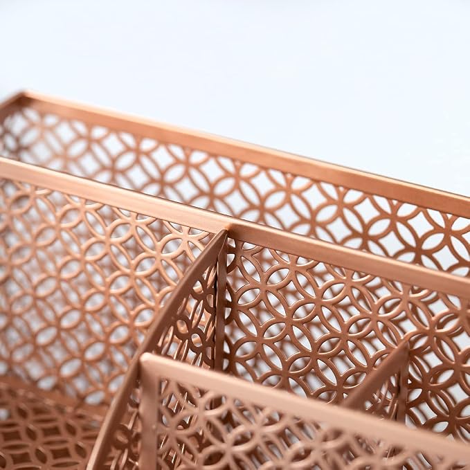 BLU MONACO Rose Gold Desk Organizer – Designer Metal with Rose Gold Finish, Storage for Paper & Office Supplies