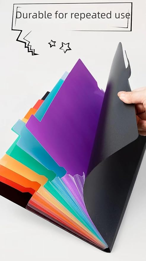 Black Accordion File Folder 8 Pockets Expanding File Organize with Labels,A4 Letter Size Paper Document Receipt Organizer Accordion Filing Folder for Classroom,Home,Office