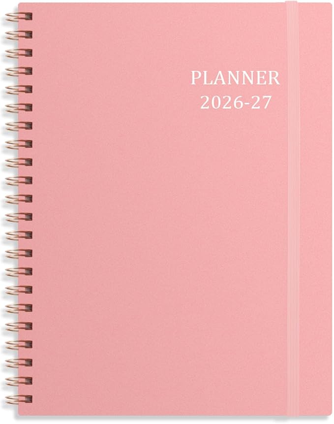Tiankool Planner 2026-2027 - Jan 2026-Jun 2027 Weekly Monthly Planner with 18 Monthly Tabs, Elastic Closure, Inner Pocket, Round Corner,5.8" x 8.25"- Pink