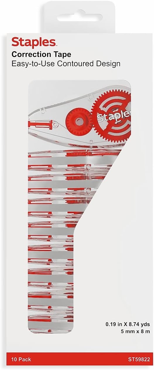 STAPLES Correction Tape, White, 30 Pack – Bulk Instant‑Dry Tape for Offices, Classrooms & Admin Use