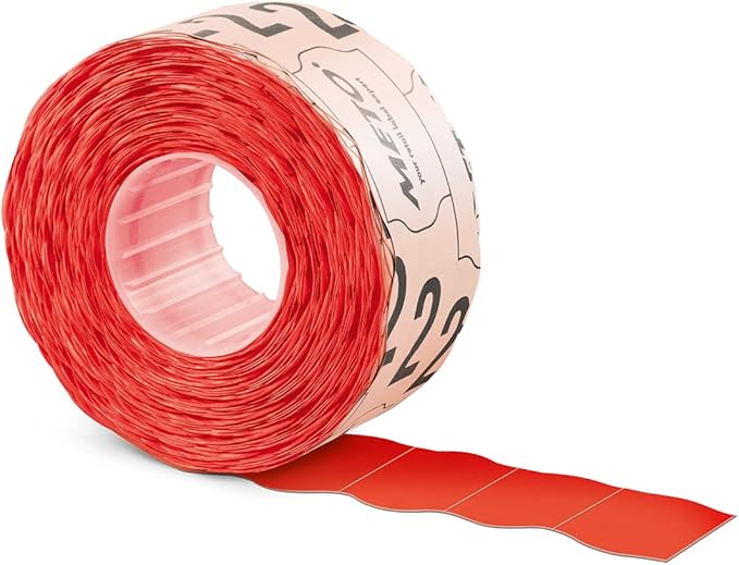 Meto Price Gun Labels (22×12 mm, Single-line, Fluorescent red, 12,000 Labels, Permanently Adhesive, for METO, Contact, Sato, Avery, Tovel, Samark etc.)