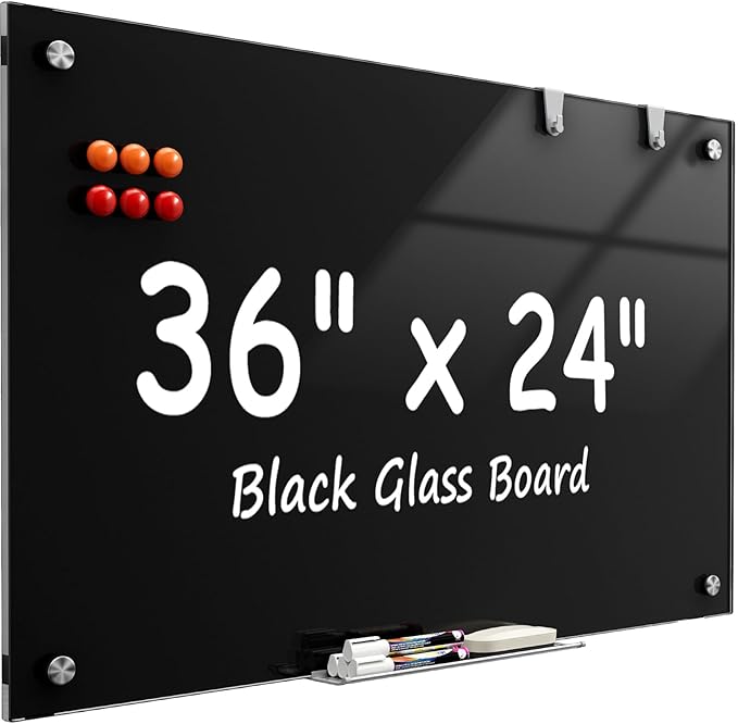 MaxGear Glass Whiteboard Wall Mounted, Frameless Magnetic Dry Erase Board, Tempered Glass, Steel-Backed, Non-Porous Smooth Surface, Floating Design, Accessories Included, for Office Home Classroom