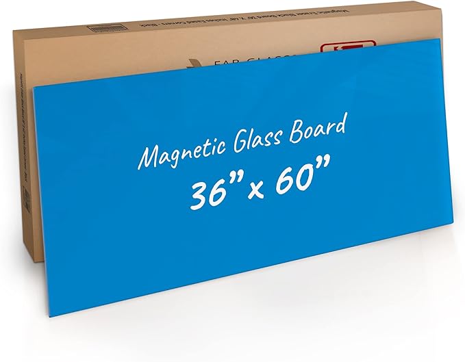 Magnetic Dry Erase Glass Board 36"x60", Blue Frameless Surface Glass Board with Eased Corners - Includes Magnets, Marker, Eraser, Marker Tray by Fab Glass and Mirror