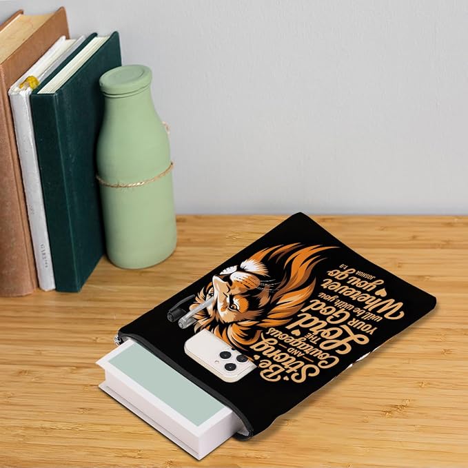 Christian Lion Book Sleeve, Book Lovers Gifts Sleeve with Zipper & Front Pocket, 11.4x8.8 Inch Canvas Books Cover Protector Bookish Bible Gifts for Readers Librarian Women Teacher