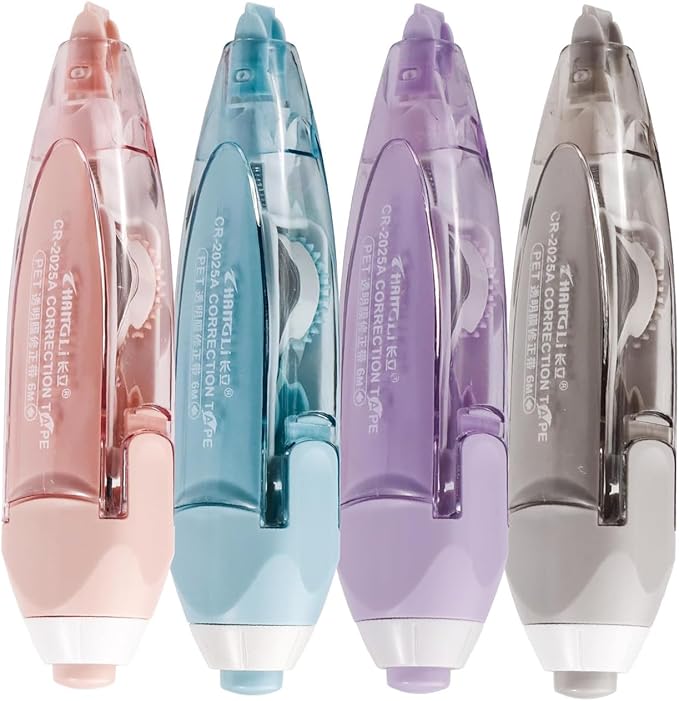 Refillable Retractable White Out Correction Tape Pen Shaped Aesthetic Correction Tape with Replaceable and Retractable Features Portable Stationery Tool Office Supplies (4Pcs)