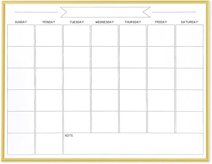 Dry Erase Monthly Calendar Whiteboard, 13"x 17" Gold Aluminum Frame, Magnetic White Board for Wall Office/School/Home, Hanging Board for Decoration/Kitchen Grocery List
