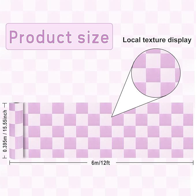 Purple Checked Bulletin Board Roll Reusable Waterproof Erasable Pastel Purple Background Poster Non-Woven Fabric Bulletin Board Roll for Mother's Day Easter Classroom Decor Wrap Paper 15.55" x20ft