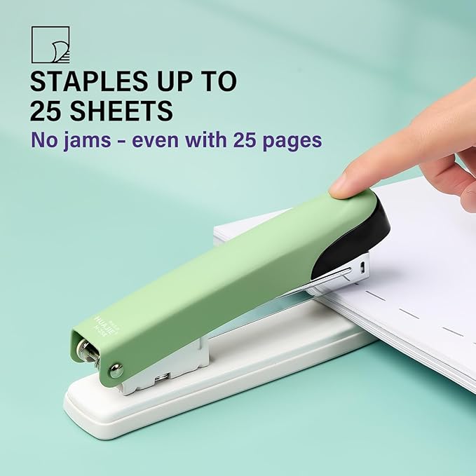 Metal Stapler, 6.5-Inch Desktop Stapler, 25 Sheet Capacity, Includes 1000 Staples for Office Durable Use (1, Green)