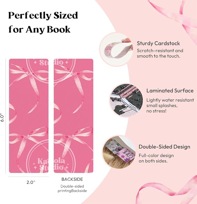 KACIOLA STUDIO 100PCS Bookmarks for Women, Bow Theme Paper Bookmarks Bulk 6" x 2" Cute Book Marks for Reading Booklovers Students Schools Gifts (Bow)
