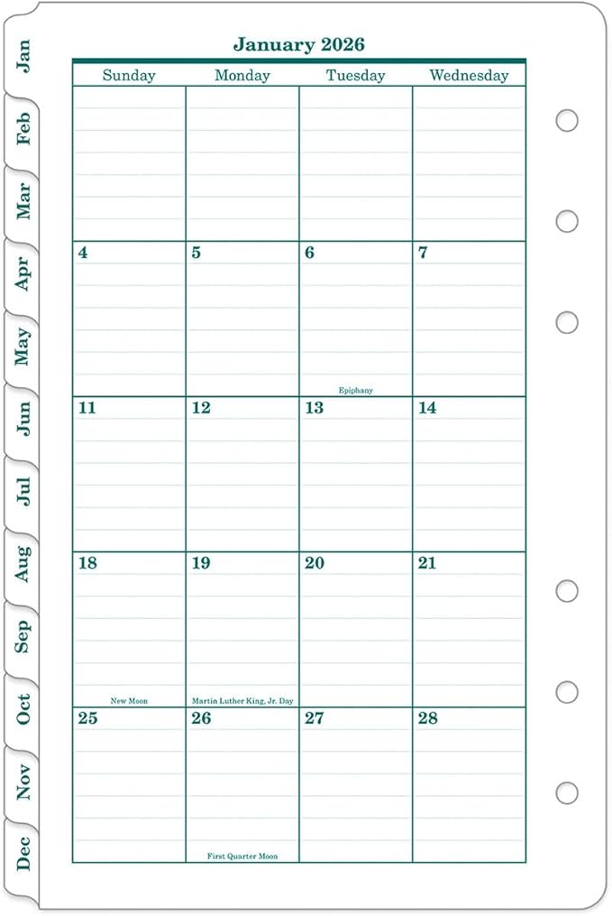 FranklinCovey - Original Two Page Monthly Calendar Tabs for Ring-Bound FranklinCovey Planners (Compact, Jan 2026 - Dec 2026)