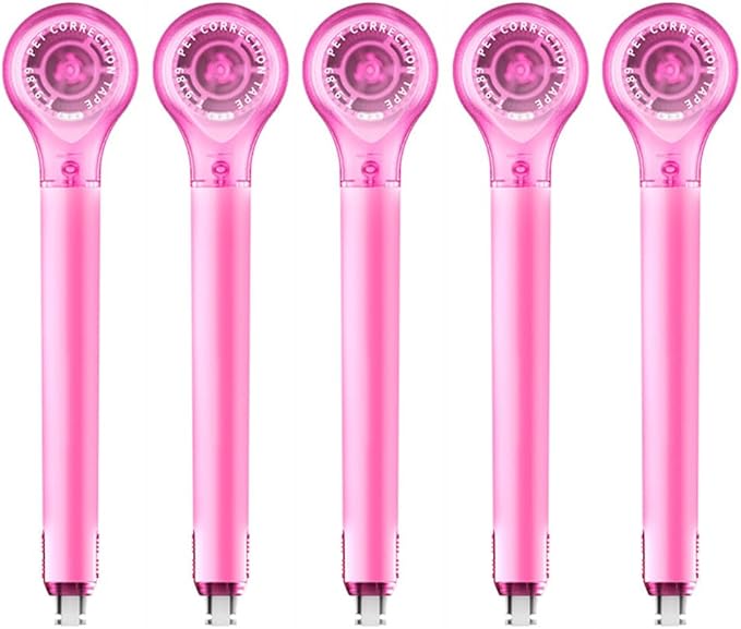 5 PCS Pen-Style Correction Tape, Reinforced Film Smooth Coverage for Office School Supplies(Pink Correction Tape)