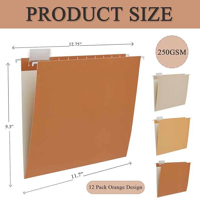 6 Pack Gradient Hanging File Folder Letter Size Reinforced Hanging Folders with 1/5-Cut Adjustable Tabs File Folders for Filing Cabinet Organizer for Office Home Medical Charts, Orange