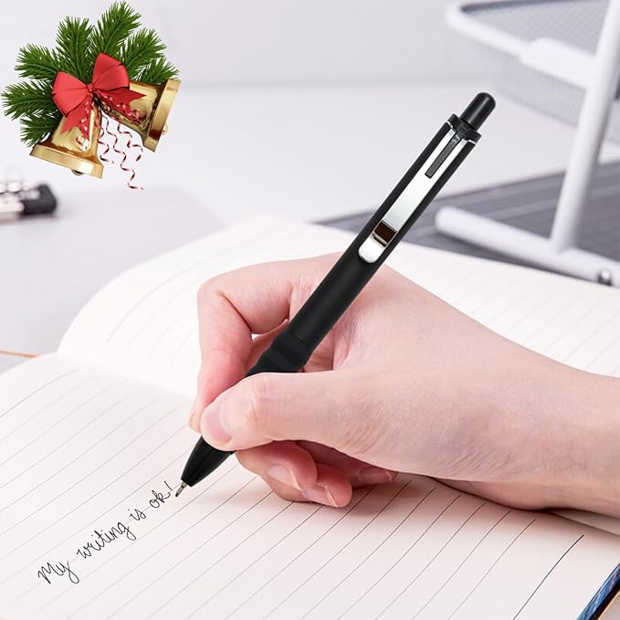 Aisibeiger Ballpoint Pens Black Ink Ball Point Pen with Super Soft Grip Medium Point 1.0mm Office Pens (Silver 12-count)