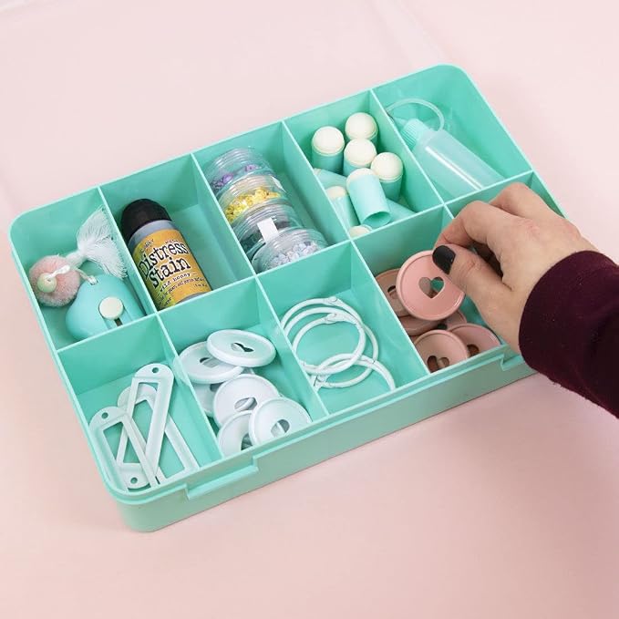 Craftelier - Organizing Box with 10 Compartments for Scrapbooking and Craft Materials | Dimensions 26.5 x 17.8 x 4.2 cm (10.4“ x 7” x 1.65") - Turquoise and Transparent Color